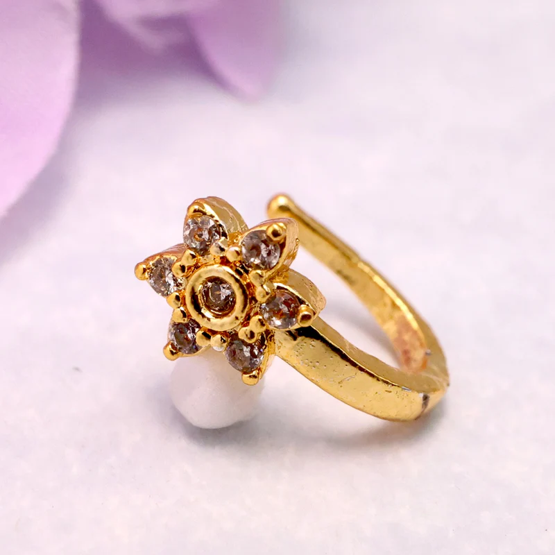 Gold Tone Diamond Look Star Flower Clip Nosepin